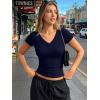 image:imageTrendy Queen Womens Short Sleeve V Neck Crop Shirts Basic Tops Buttery Soft Summer Slim Fit Workout Yoga Y2k Clothes 2026Navy Blue