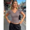image:imageTrendy Queen Womens Short Sleeve V Neck Crop Shirts Basic Tops Buttery Soft Summer Slim Fit Workout Yoga Y2k Clothes 2026Nutmeg