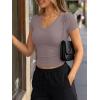image:imageTrendy Queen Womens Short Sleeve V Neck Crop Shirts Basic Tops Buttery Soft Summer Slim Fit Workout Yoga Y2k Clothes 2026Nutmeg