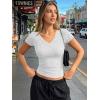 image:imageTrendy Queen Womens Short Sleeve V Neck Crop Shirts Basic Tops Buttery Soft Summer Slim Fit Workout Yoga Y2k Clothes 2026Oatmeal Grey