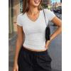 image:imageTrendy Queen Womens Short Sleeve V Neck Crop Shirts Basic Tops Buttery Soft Summer Slim Fit Workout Yoga Y2k Clothes 2026Oatmeal Grey