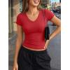 image:imageTrendy Queen Womens Short Sleeve V Neck Crop Shirts Basic Tops Buttery Soft Summer Slim Fit Workout Yoga Y2k Clothes 2026Red