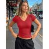 image:imageTrendy Queen Womens Short Sleeve V Neck Crop Shirts Basic Tops Buttery Soft Summer Slim Fit Workout Yoga Y2k Clothes 2026Red