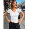 image:imageTrendy Queen Womens Short Sleeve V Neck Crop Shirts Basic Tops Buttery Soft Summer Slim Fit Workout Yoga Y2k Clothes 2026White