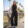image:imageTrendy Queen Womens Wide Leg Jumpsuit  Sleeveless Mock Neck Palazzo Romper with Pockets Casual Summer OutfitsBlack