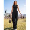 image:imageTrendy Queen Womens Wide Leg Jumpsuit  Sleeveless Mock Neck Palazzo Romper with Pockets Casual Summer OutfitsBlack