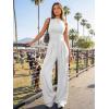 image:imageTrendy Queen Womens Wide Leg Jumpsuit  Sleeveless Mock Neck Palazzo Romper with Pockets Casual Summer OutfitsGrey