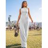 image:imageTrendy Queen Womens Wide Leg Jumpsuit  Sleeveless Mock Neck Palazzo Romper with Pockets Casual Summer OutfitsGrey