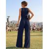 image:imageTrendy Queen Womens Wide Leg Jumpsuit  Sleeveless Mock Neck Palazzo Romper with Pockets Casual Summer OutfitsNavy