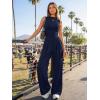 image:imageTrendy Queen Womens Wide Leg Jumpsuit  Sleeveless Mock Neck Palazzo Romper with Pockets Casual Summer OutfitsNavy