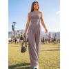 image:imageTrendy Queen Womens Wide Leg Jumpsuit  Sleeveless Mock Neck Palazzo Romper with Pockets Casual Summer OutfitsNutmeg