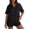 image:imageTrendy Queen Pajamas Set for Women 2 Piece Short Sleeve Sleepwear Button Down Pjs Matching Lounge Sets with PocketsBlack