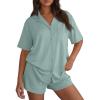 image:imageTrendy Queen Pajamas Set for Women 2 Piece Short Sleeve Sleepwear Button Down Pjs Matching Lounge Sets with PocketsLight Green