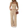 image:imageTrendy Queen Womens 2 Piece Lounge Sets Matching Summer Beach Vacation Outfits 2026 Striped Tube Tops Pants Travel ClothesBrownwhite