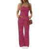 image:imageTrendy Queen Womens 2 Piece Lounge Sets Matching Summer Beach Vacation Outfits 2026 Striped Tube Tops Pants Travel ClothesBurgundypink