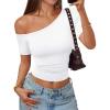 image:imageTrendy Queen Womens One Shoulder Short Sleeve Going Out TShirts 2026 Summer Crop TopsWhite