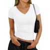 image:imageTrendy Queen Womens Short Sleeve V Neck Crop Shirts Basic Tops Buttery Soft Summer Slim Fit Workout Yoga Y2k Clothes 2026White