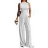 image:imageTrendy Queen Womens Wide Leg Jumpsuit  Sleeveless Mock Neck Palazzo Romper with Pockets Casual Summer OutfitsGrey
