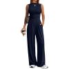image:imageTrendy Queen Womens Wide Leg Jumpsuit  Sleeveless Mock Neck Palazzo Romper with Pockets Casual Summer OutfitsNavy