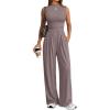 image:imageTrendy Queen Womens Wide Leg Jumpsuit  Sleeveless Mock Neck Palazzo Romper with Pockets Casual Summer OutfitsNutmeg