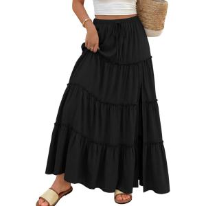 image:imageTrendy Queen Long Skirts for Women Slit Maxi Boho Skirt Summer Vacation Outfits ALine Dress with Pockets FashionBlack