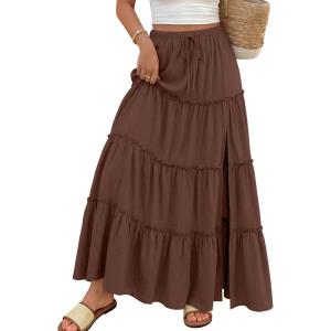 image:imageTrendy Queen Long Skirts for Women Slit Maxi Boho Skirt Summer Vacation Outfits ALine Dress with Pockets FashionBrown