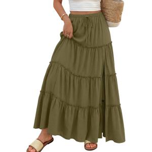 image:imageTrendy Queen Long Skirts for Women Slit Maxi Boho Skirt Summer Vacation Outfits ALine Dress with Pockets FashionGreen