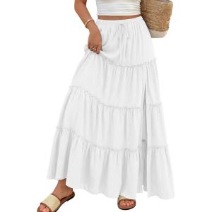 image:imageTrendy Queen Long Skirts for Women Slit Maxi Boho Skirt Summer Vacation Outfits ALine Dress with Pockets FashionWhite