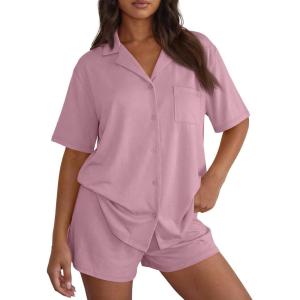 image:imageTrendy Queen Pajamas Set for Women 2 Piece Short Sleeve Sleepwear Button Down Pjs Matching Lounge Sets with PocketsPurple
