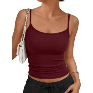 image:imageTrendy Queen Tank Tops Womens Camisole Sleeveless Square Neck Spaghetti Strap Adjustable Going Out Cami ShirtsWine Red