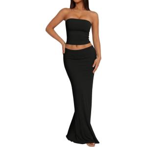 image:imageTrendy Queen Womens 2 Piece Skirt Sets Summer Outfits 2026 Going Out Bodycon Maxi Skirts Tube Tops Y2k Cute Vacation ClothesBlack