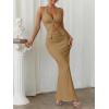image:imageTrendy Queen Womens 2 Piece Sets Twist Front Halter Cami Tops and Bodycon Maxi Skirt Summer Going Out Vacation OutfitsKhaki
