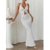 image:imageTrendy Queen Womens 2 Piece Sets Twist Front Halter Cami Tops and Bodycon Maxi Skirt Summer Going Out Vacation OutfitsWhite