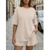 image:imageTrendy Queen 2 Piece Summer Set Oversized Top amp Loose Fit Shorts with PocketsBeige