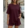 image:imageTrendy Queen 2 Piece Summer Set Oversized Top amp Loose Fit Shorts with PocketsBurgundy