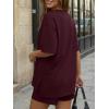image:imageTrendy Queen 2 Piece Summer Set Oversized Top amp Loose Fit Shorts with PocketsBurgundy