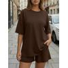 image:imageTrendy Queen 2 Piece Summer Set Oversized Top amp Loose Fit Shorts with PocketsCoffee