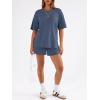 image:imageTrendy Queen 2 Piece Summer Set Oversized Top amp Loose Fit Shorts with PocketsDusty Blue
