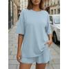 image:imageTrendy Queen 2 Piece Summer Set Oversized Top amp Loose Fit Shorts with PocketsLight Blue