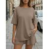 image:imageTrendy Queen 2 Piece Summer Set Oversized Top amp Loose Fit Shorts with PocketsMocha