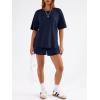 image:imageTrendy Queen 2 Piece Summer Set Oversized Top amp Loose Fit Shorts with PocketsNavy