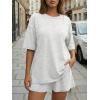 image:imageTrendy Queen 2 Piece Summer Set Oversized Top amp Loose Fit Shorts with PocketsOatmeal Grey