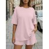 image:imageTrendy Queen 2 Piece Summer Set Oversized Top amp Loose Fit Shorts with PocketsPastel Pink