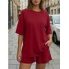 image:imageTrendy Queen 2 Piece Summer Set Oversized Top amp Loose Fit Shorts with PocketsRed
