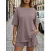 image:imageTrendy Queen 2 Piece Summer Set Oversized Top amp Loose Fit Shorts with PocketsRose Taupe