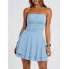 image:imageTrendy Queen Mini Dresses for Women Short Tube Top Dress Summer Date Night Outfits 2026 Ruffle Rompers Going OutLight Blue