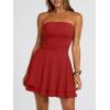 image:imageTrendy Queen Mini Dresses for Women Short Tube Top Dress Summer Date Night Outfits 2026 Ruffle Rompers Going OutRed
