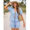 image:imageTrendy Queen Short Sets Women 2 Piece Summer Vacation Beach Outfits Going Out Matching Clothes Cute Striped Tie Front TopsBlue