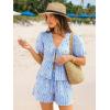 image:imageTrendy Queen Short Sets Women 2 Piece Summer Vacation Beach Outfits Going Out Matching Clothes Cute Striped Tie Front TopsBlue