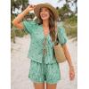 image:imageTrendy Queen Short Sets Women 2 Piece Summer Vacation Beach Outfits Going Out Matching Clothes Cute Striped Tie Front TopsGreen